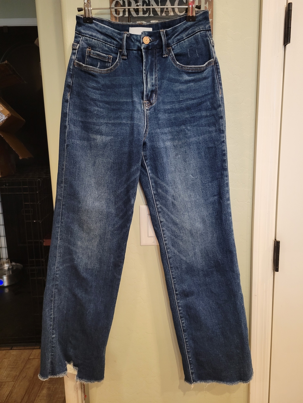 VERVET BY FLYING MONKEY Raw Hem Wide Leg Dark Blue Jeans